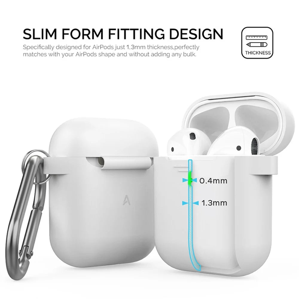 AHASTYLE PT-06-3 For AirPods with Charging Case (2016) / (2019) / AirPods with Wireless Charging Case (2019) Anti-dust Plug Design Soft Silicone Drop-proof Cover with Hook - White - 2