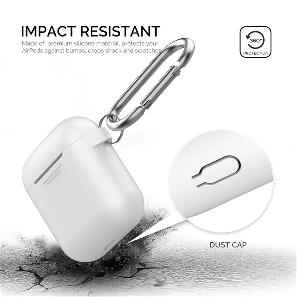 AHASTYLE PT-06-3 For AirPods with Charging Case (2016) / (2019) / AirPods with Wireless Charging Case (2019) Anti-dust Plug Design Soft Silicone Drop-proof Cover with Hook - White - 3