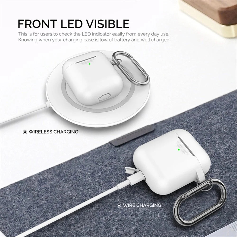 AHASTYLE PT-06-3 For AirPods with Charging Case (2016) / (2019) / AirPods with Wireless Charging Case (2019) Anti-dust Plug Design Soft Silicone Drop-proof Cover with Hook - White - 4