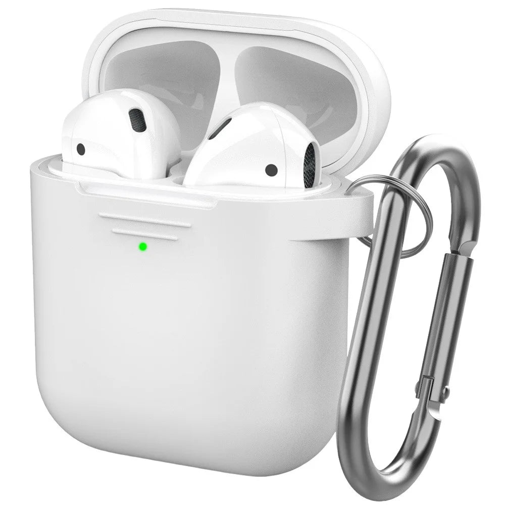 AHASTYLE PT-06-3 For AirPods with Charging Case (2016) / (2019) / AirPods with Wireless Charging Case (2019) Anti-dust Plug Design Soft Silicone Drop-proof Cover with Hook - White - 5