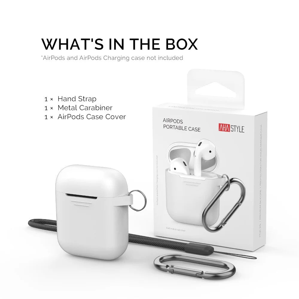 AHASTYLE PT-06-3 For AirPods with Charging Case (2016) / (2019) / AirPods with Wireless Charging Case (2019) Anti-dust Plug Design Soft Silicone Drop-proof Cover with Hook - White - 6