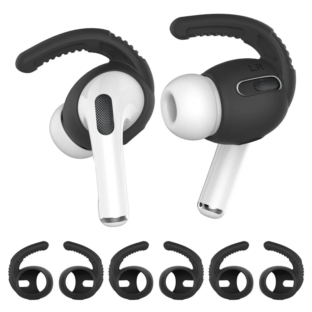 AHASTYLE PT-100 Anti-Skid Ear Cover for Apple AirPods Pro Silicone Ear Hooks 3 Pairs Anti-Lost Ear Tips - Black / S - 1