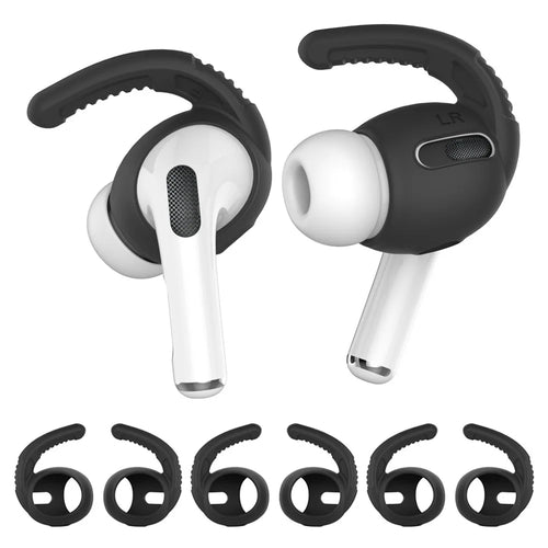 AHASTYLE PT-100 Anti-Skid Ear Cover for Apple AirPods Pro Silicone Ear Hooks 3 Pairs Anti-Lost Ear Tips - Black / S - 1
