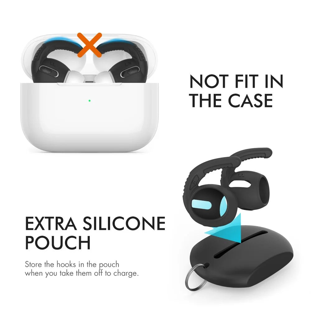 AHASTYLE PT-100 Anti-Skid Ear Cover for Apple AirPods Pro Silicone Ear Hooks 3 Pairs Anti-Lost Ear Tips - Black / S - 4