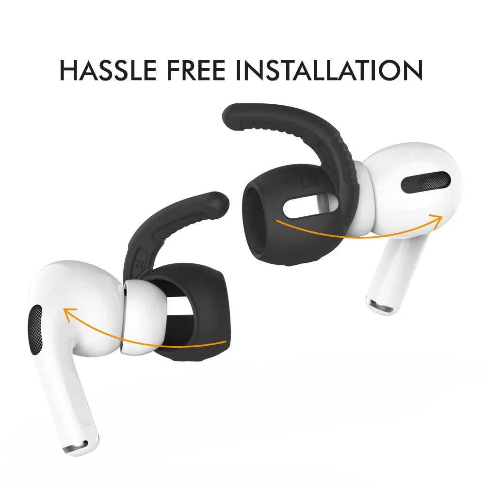 AHASTYLE PT-100 Anti-Skid Ear Cover for Apple AirPods Pro Silicone Ear Hooks 3 Pairs Anti-Lost Ear Tips - Black / S - 6