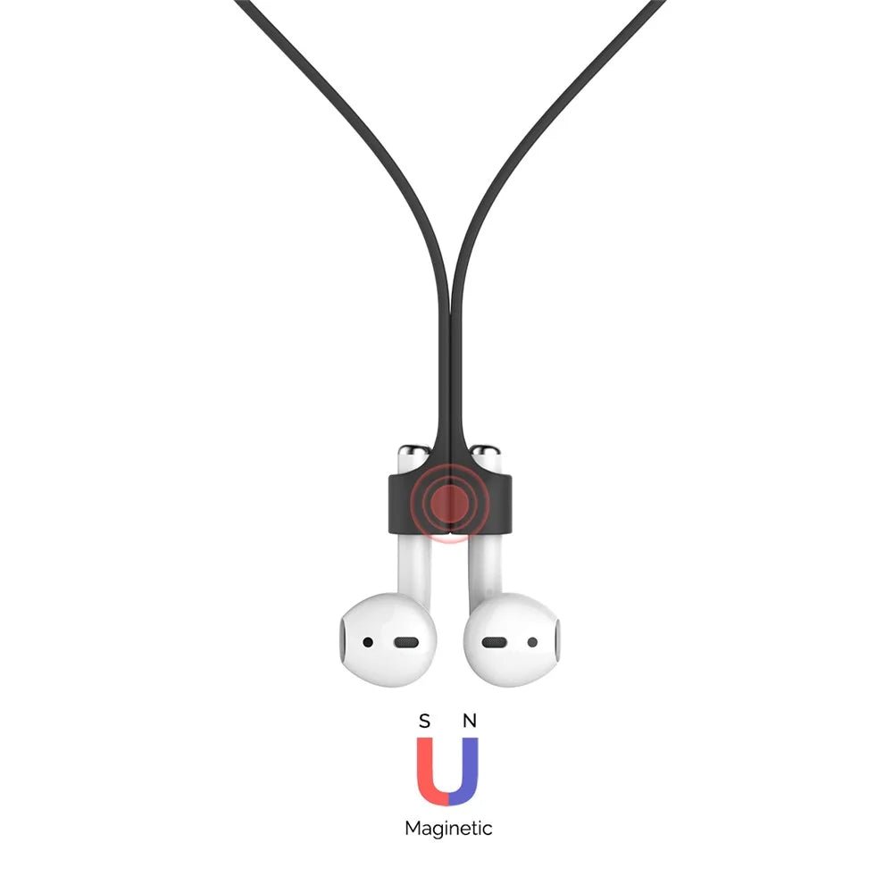 AHASTYLE PT74 For AirPods Silicone Magnetic Suction Anti-Lost Rope Earphone Neck Lanyard - Black - 3