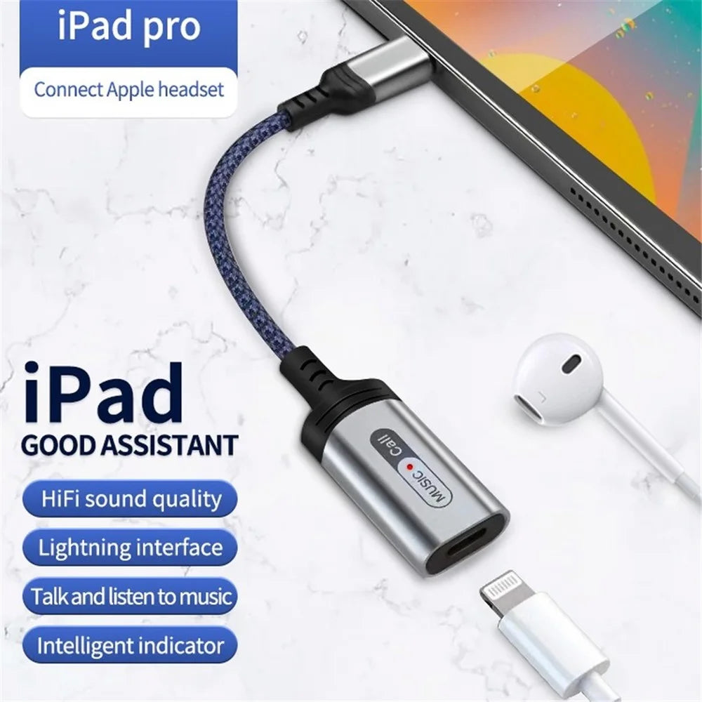 MH-306 USB C to 8 Pin Audio Adapter for iPad Pro Air 2022 / MacBook Air Type C to iOS Headphone Call Converter Cable - Grey - 2