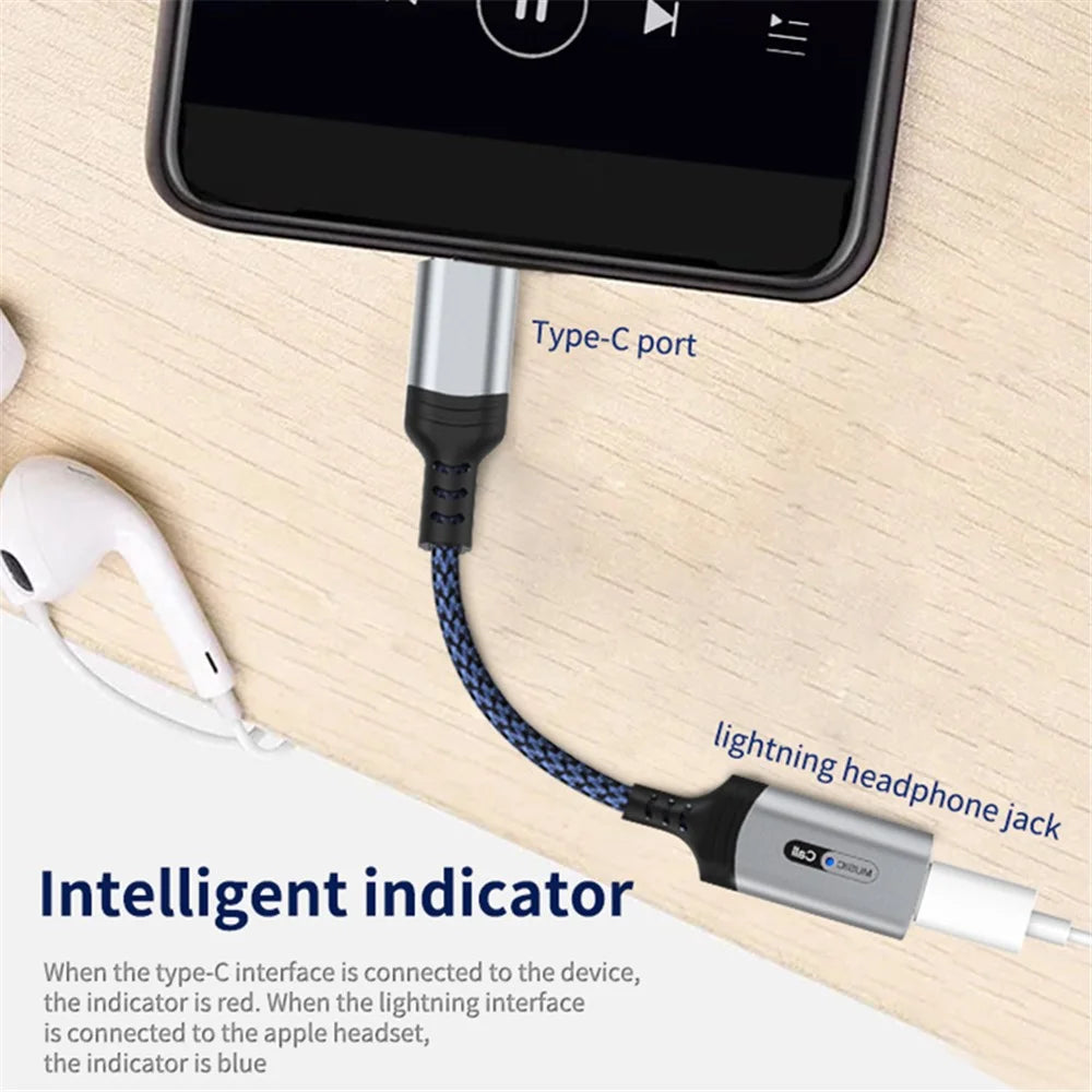 MH-306 USB C to 8 Pin Audio Adapter for iPad Pro Air 2022 / MacBook Air Type C to iOS Headphone Call Converter Cable - Grey - 3