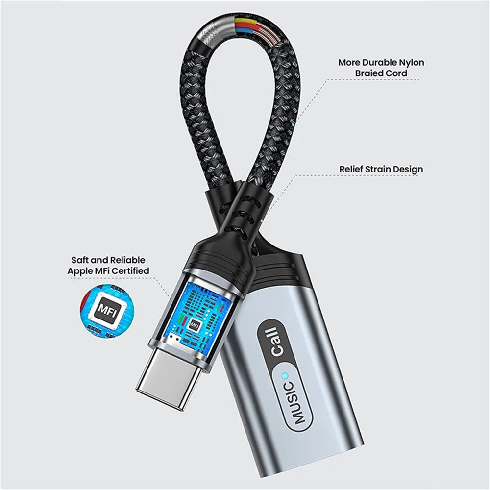 MH-306 USB C to 8 Pin Audio Adapter for iPad Pro Air 2022 / MacBook Air Type C to iOS Headphone Call Converter Cable - Grey - 4