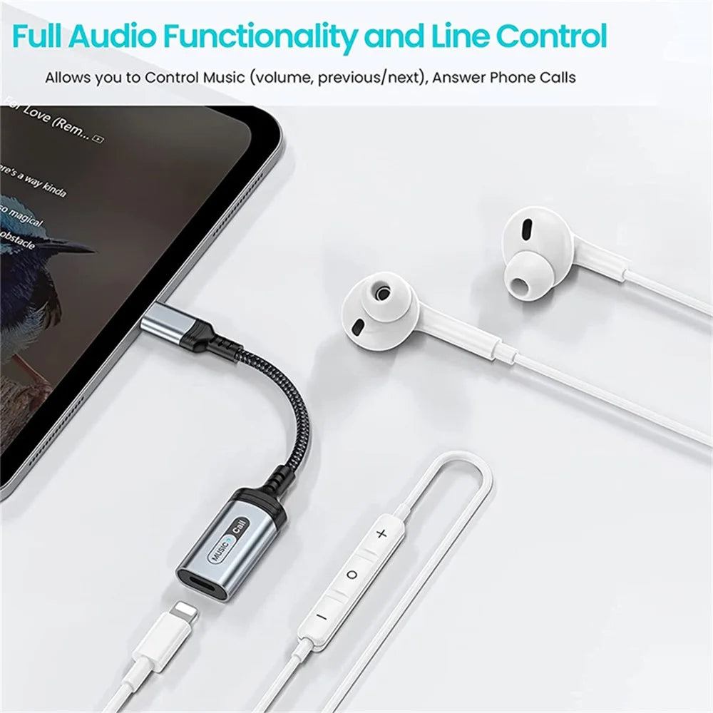 MH-306 USB C to 8 Pin Audio Adapter for iPad Pro Air 2022 / MacBook Air Type C to iOS Headphone Call Converter Cable - Grey - 5