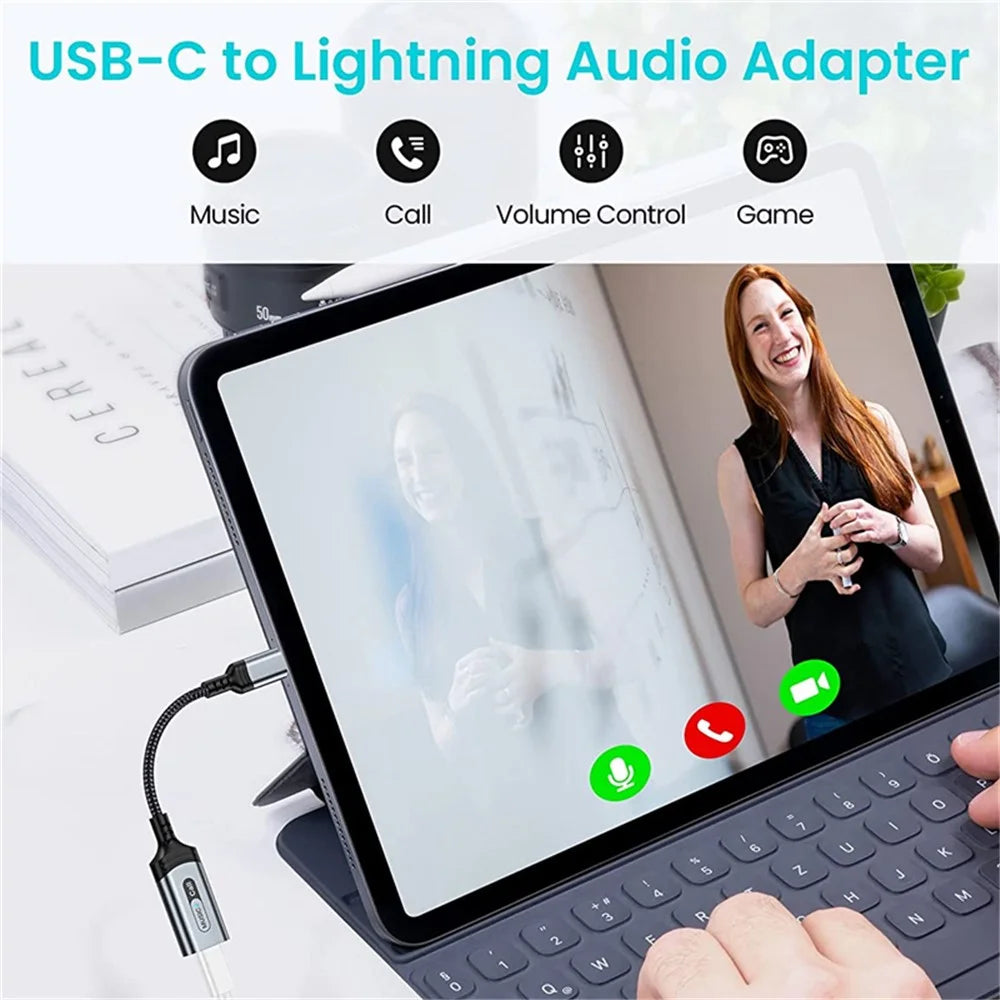 MH-306 USB C to 8 Pin Audio Adapter for iPad Pro Air 2022 / MacBook Air Type C to iOS Headphone Call Converter Cable - Grey - 7