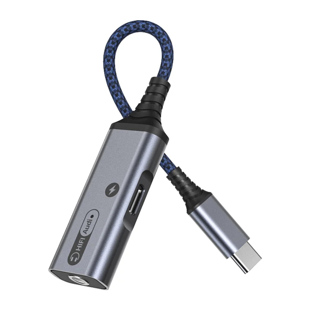 MH339A Type C to 3.5mm Headphone Jack HiFi Audio Adapter with PD 60W USB C Charging Port - Grey - 1