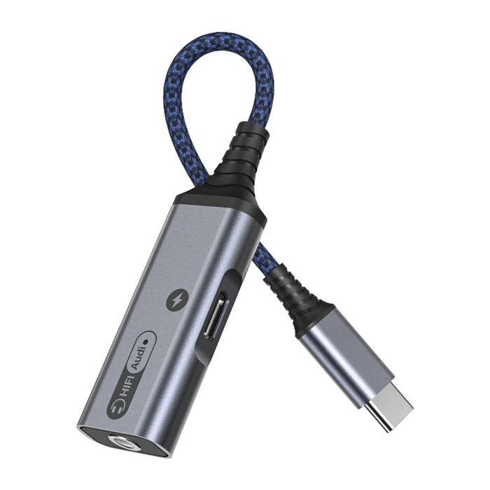 MH339A Type C to 3.5mm Headphone Jack HiFi Audio Adapter with PD 60W USB C Charging Port - Grey - 1