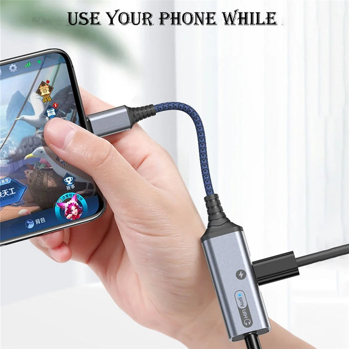 MH339A Type C to 3.5mm Headphone Jack HiFi Audio Adapter with PD 60W USB C Charging Port - Grey - 4