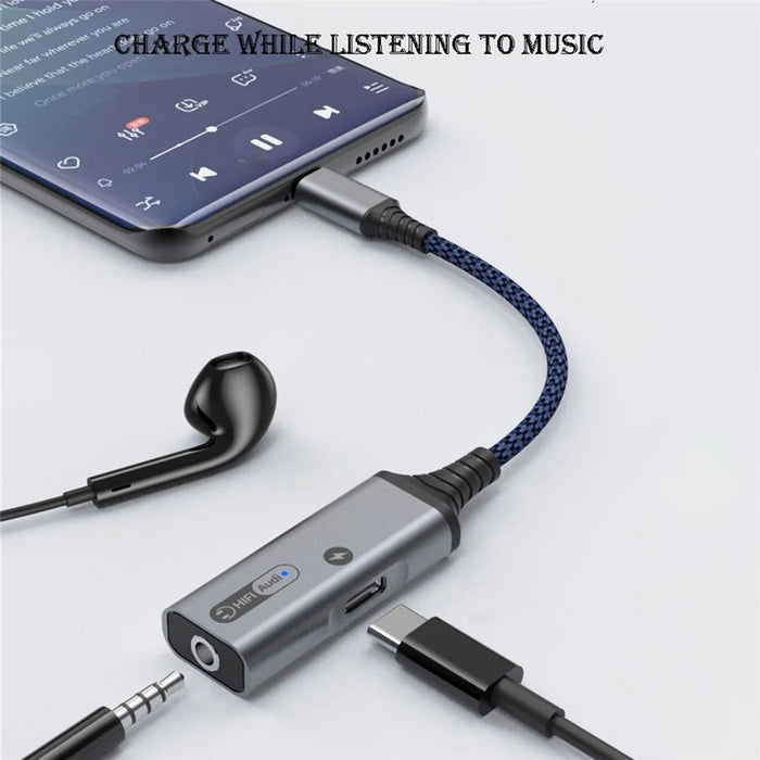 MH339A Type C to 3.5mm Headphone Jack HiFi Audio Adapter with PD 60W USB C Charging Port - Grey - 5