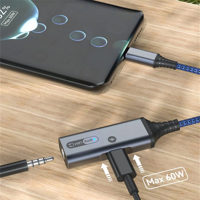 MH339A Type C to 3.5mm Headphone Jack HiFi Audio Adapter with PD 60W USB C Charging Port - Grey - 6