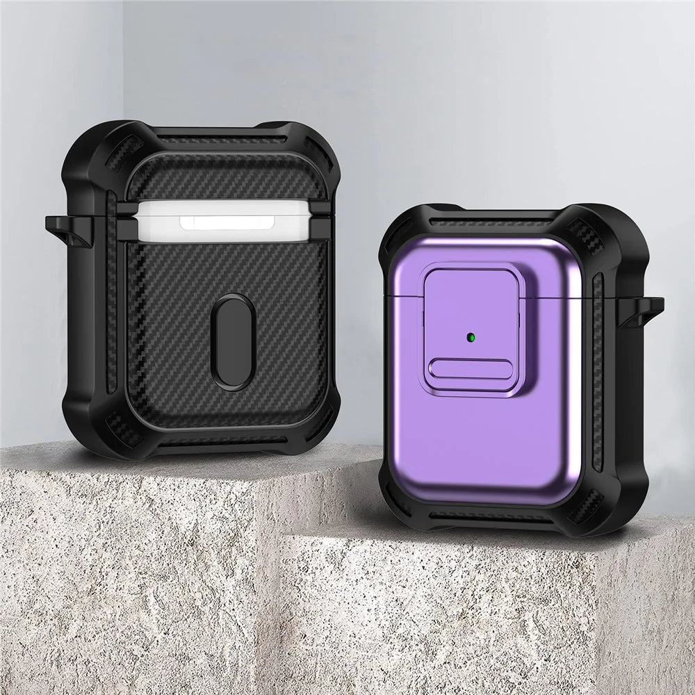 For AirPods with Wireless Charging Case (2019) / AirPods with Charging Case (2019) / (2016) Earphone Cover TPU+PC Case with Pressing Button - Purple - 2