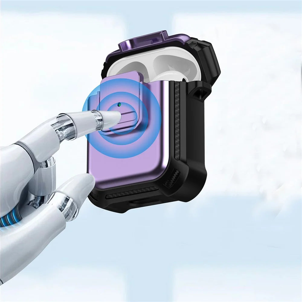 For AirPods with Wireless Charging Case (2019) / AirPods with Charging Case (2019) / (2016) Earphone Cover TPU+PC Case with Pressing Button - Purple - 3