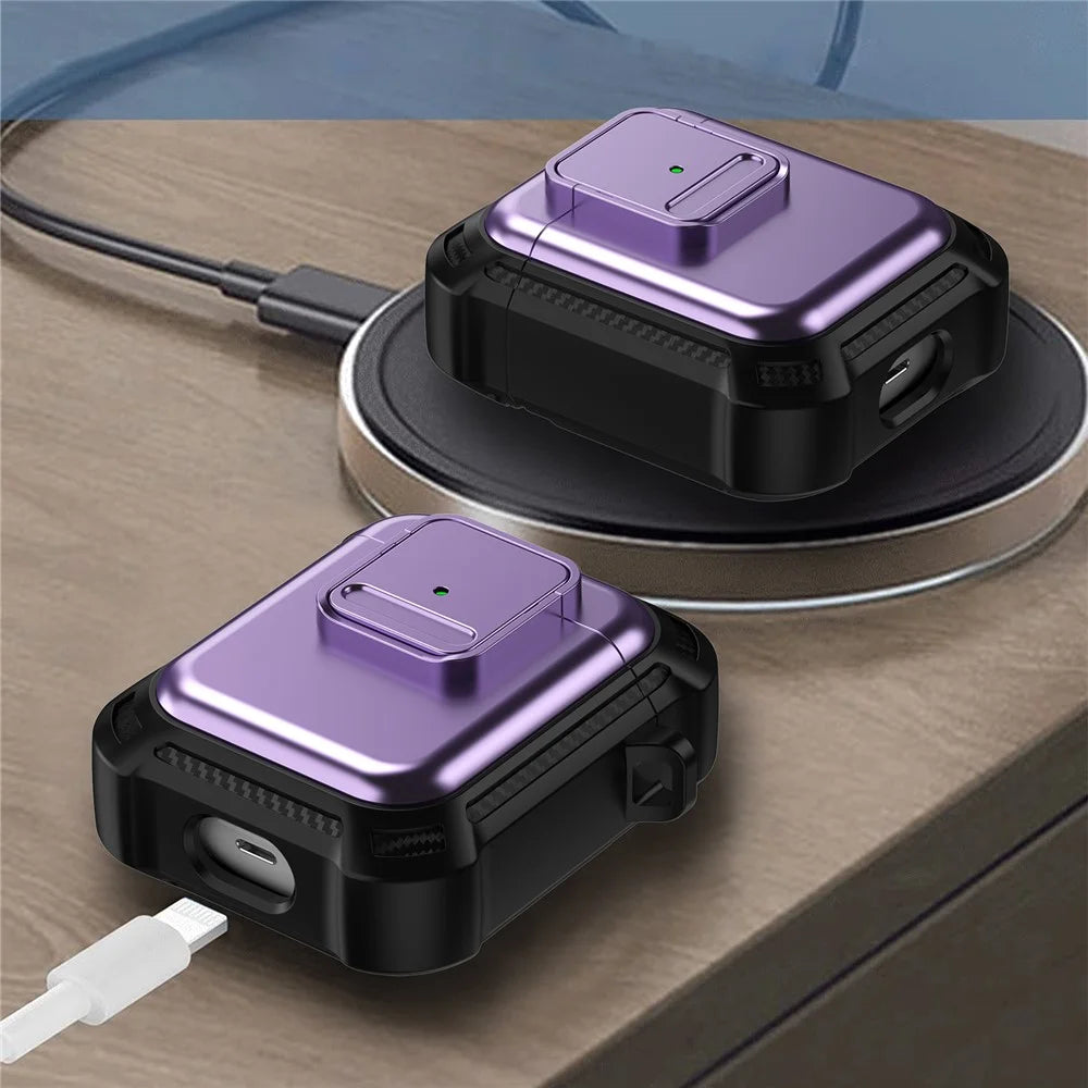 For AirPods with Wireless Charging Case (2019) / AirPods with Charging Case (2019) / (2016) Earphone Cover TPU+PC Case with Pressing Button - Purple - 4