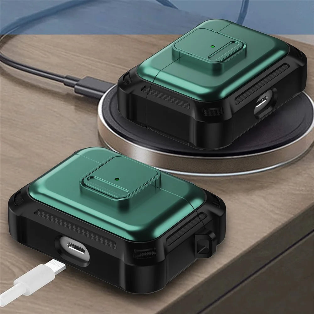 For Apple AirPods Pro Stylish Earphone Protective Case TPU+PC Drop-proof Cover with Pressing Button - Green - 4
