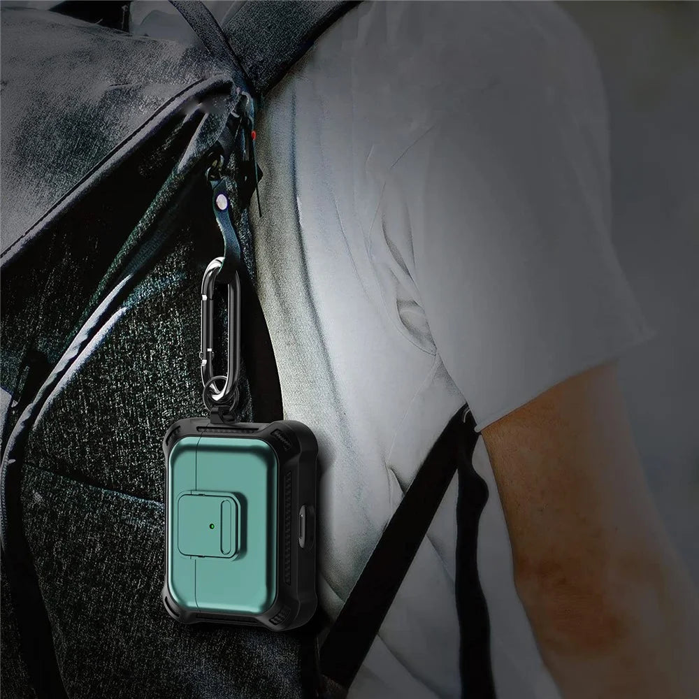 For Apple AirPods Pro Stylish Earphone Protective Case TPU+PC Drop-proof Cover with Pressing Button - Green - 7