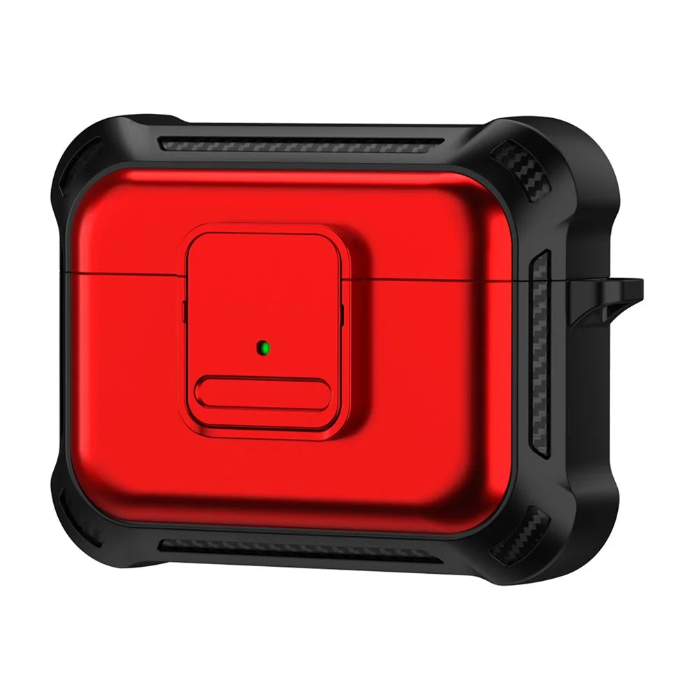 For AirPods Pro 2 Drop-proof Earphone Cover TPU+PC Shockproof Case with Pressing Button - Red - 1