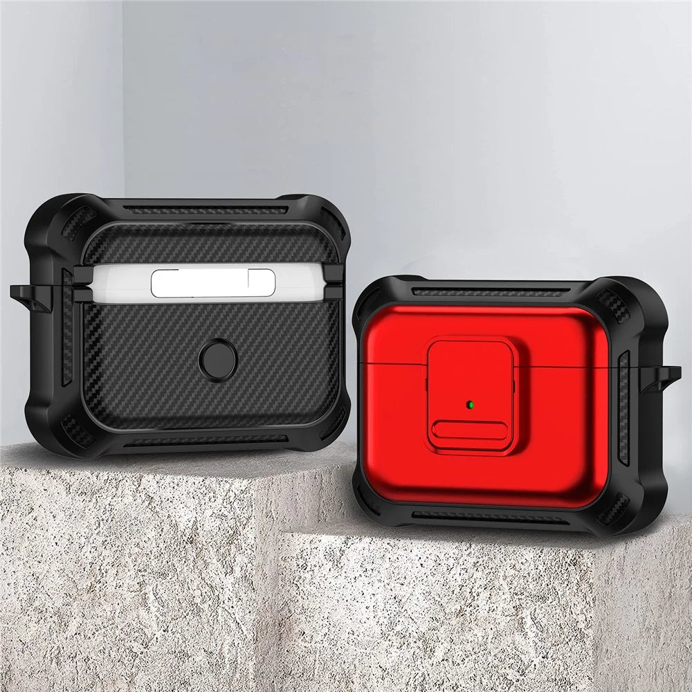 For AirPods Pro 2 Drop-proof Earphone Cover TPU+PC Shockproof Case with Pressing Button - Red - 2