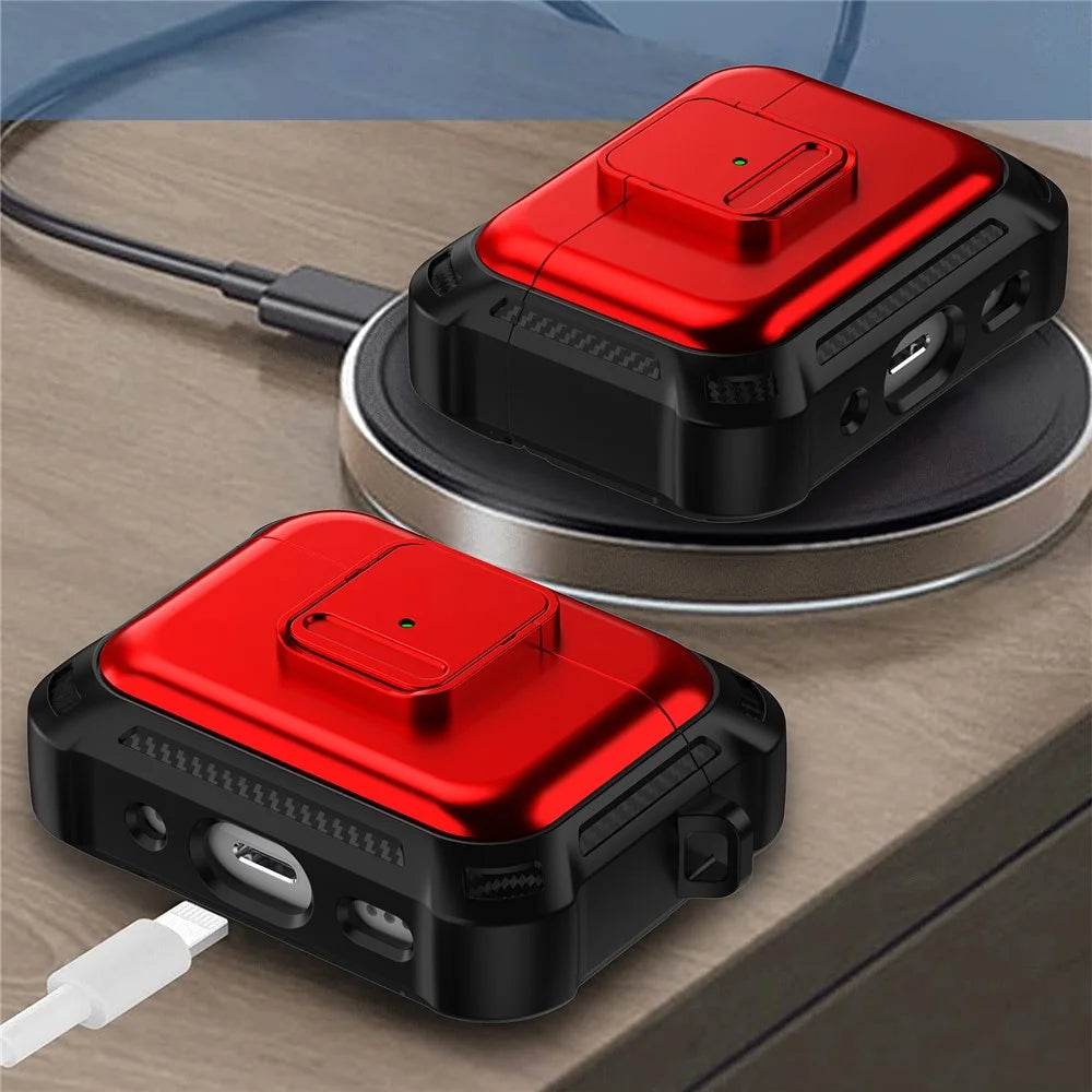 For AirPods Pro 2 Drop-proof Earphone Cover TPU+PC Shockproof Case with Pressing Button - Red - 4