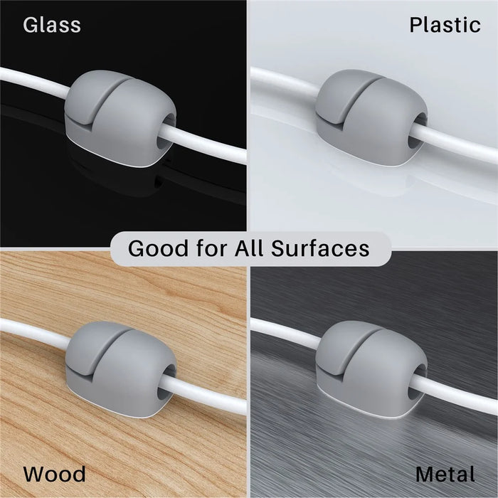AHASTYLE LC01 8Pcs Self-adhesive Cable Manager Silicone Data Cable Fixing Holder Desktop Wire Organizer - Grey - 4