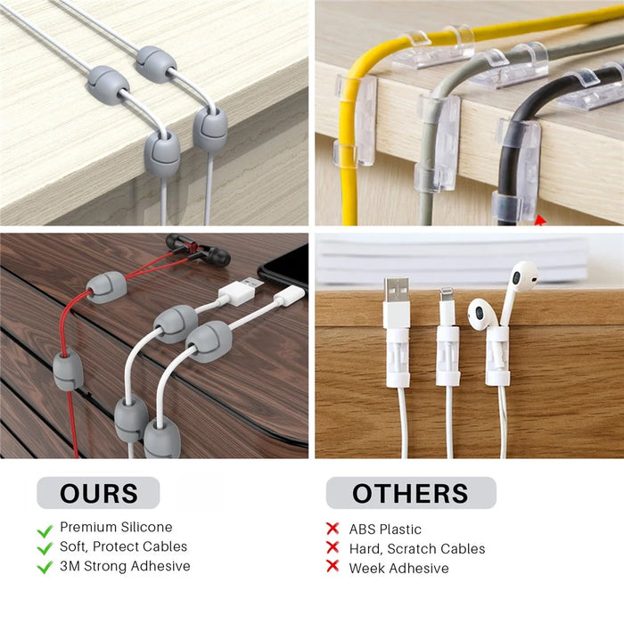 AHASTYLE LC01 8Pcs Self-adhesive Cable Manager Silicone Data Cable Fixing Holder Desktop Wire Organizer - Grey - 6