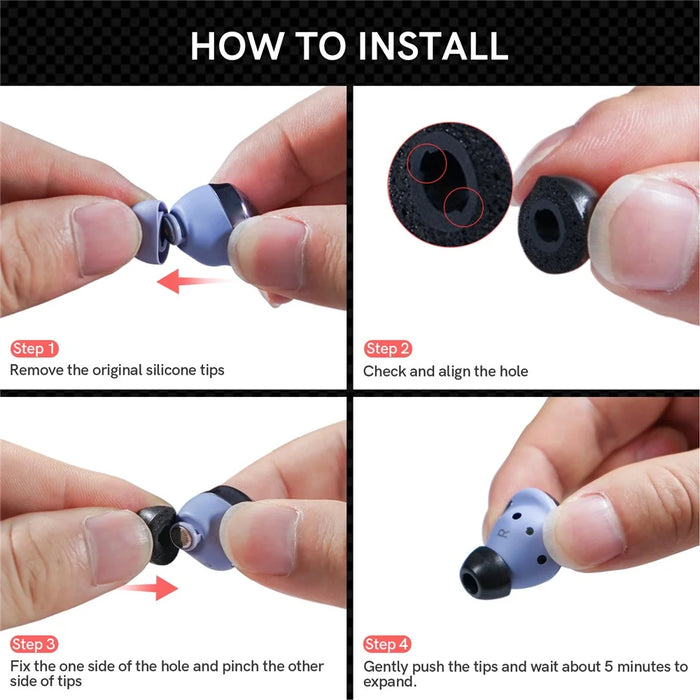 AHASTYLE WG36 3 Pairs S / M / L Size for Samsung Galaxy Buds Pro / Buds2 Pro Earbuds Covers Replacement Memory Foam In-ear Earphone Tips - Black - 4