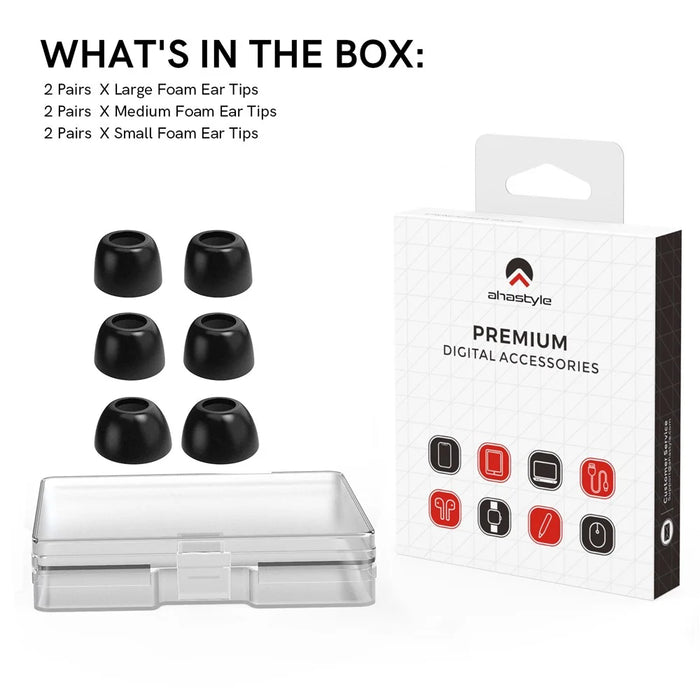AHASTYLE WG36 3 Pairs S / M / L Size for Samsung Galaxy Buds Pro / Buds2 Pro Earbuds Covers Replacement Memory Foam In-ear Earphone Tips - Black - 6