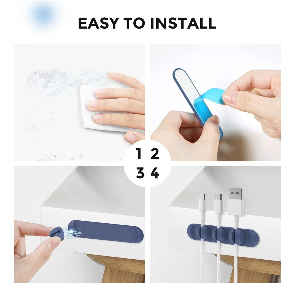 AHASTYLE PT-CY15 Magnet Desktop Line Clip Mobile Phone Wire Management Data Charging Cable Organizer Holder Silicone Cable Winder - Blue - 3