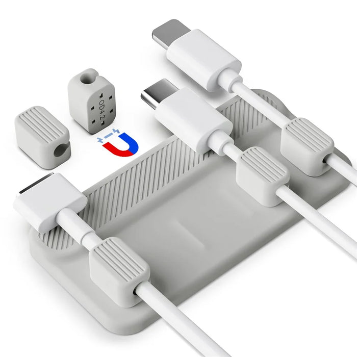 AHASTYLE WG104 Magnetic Cable Holder 5 Clips Desktop Cable Ties Data Cable USB Cord Organizer - Grey - 1