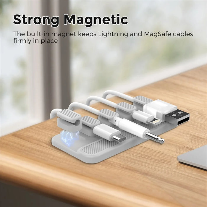 AHASTYLE WG104 Magnetic Cable Holder 5 Clips Desktop Cable Ties Data Cable USB Cord Organizer - Grey - 2