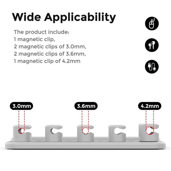 AHASTYLE WG104 Magnetic Cable Holder 5 Clips Desktop Cable Ties Data Cable USB Cord Organizer - Grey - 3