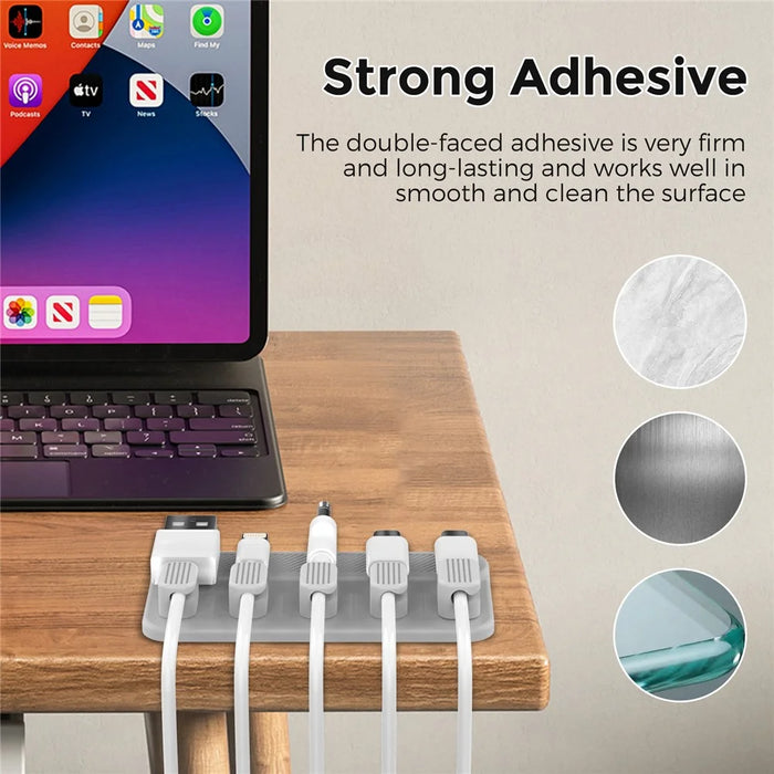 AHASTYLE WG104 Magnetic Cable Holder 5 Clips Desktop Cable Ties Data Cable USB Cord Organizer - Grey - 4