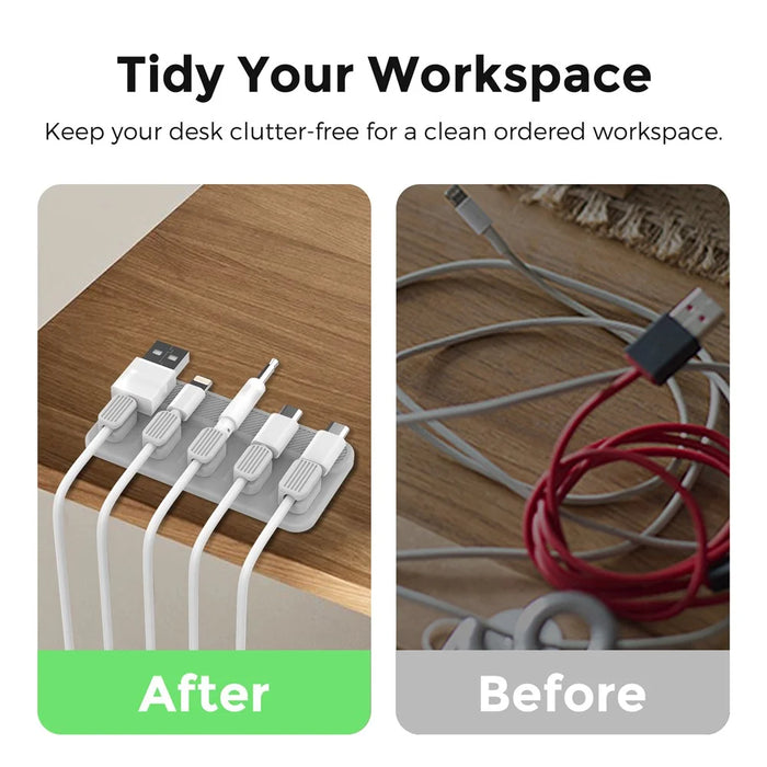 AHASTYLE WG104 Magnetic Cable Holder 5 Clips Desktop Cable Ties Data Cable USB Cord Organizer - Grey - 5