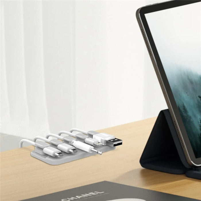 AHASTYLE WG104 Magnetic Cable Holder 5 Clips Desktop Cable Ties Data Cable USB Cord Organizer - Grey - 6