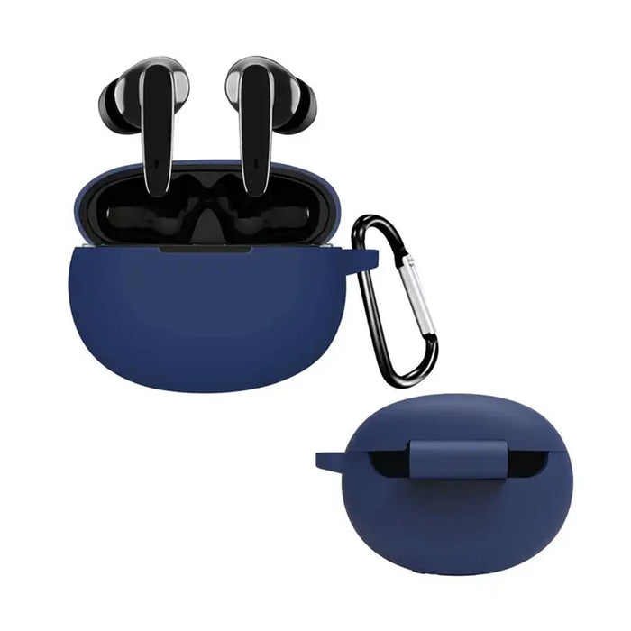 For Boat Airdopes 181 Protective Case Wireless Bluetooth-compatible Headset Silicone Cover with Anti-Loss Buckle - Dark Blue - 1