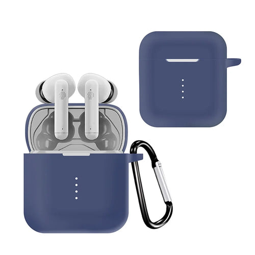 Silicone Skin for Boat Airdopes 141 Protective Cover Bluetooth-compatible Earbuds Case with Anti-Loss Buckle - Dark Blue - 1