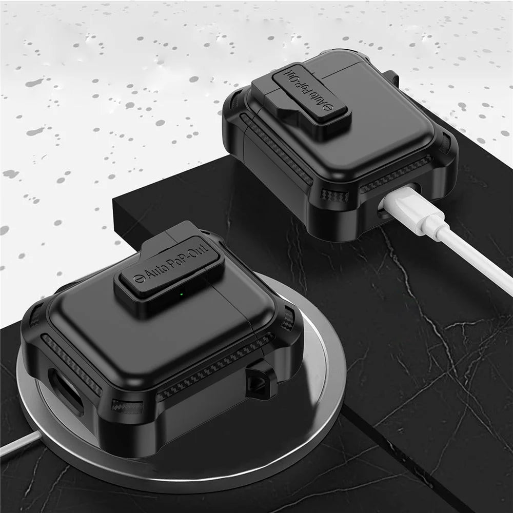 For AirPods with Wireless Charging Case (2019) / AirPods with Charging Case (2019) / (2016) Pressing Buckle Design Earphone Drop-proof Cover - Black - 4