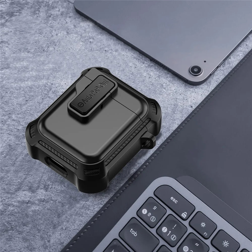For AirPods with Wireless Charging Case (2019) / AirPods with Charging Case (2019) / (2016) Pressing Buckle Design Earphone Drop-proof Cover - Black - 5