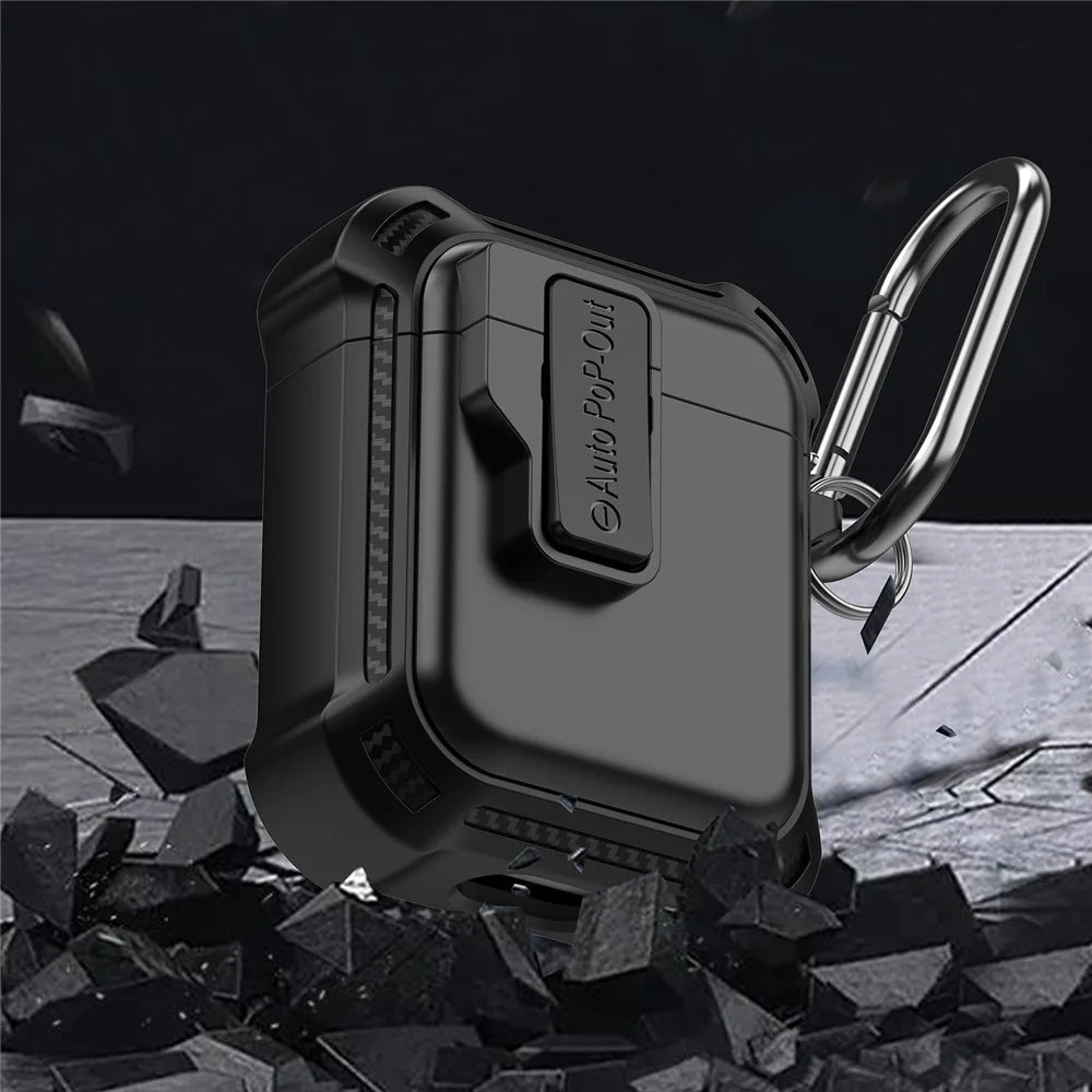 For AirPods with Wireless Charging Case (2019) / AirPods with Charging Case (2019) / (2016) Pressing Buckle Design Earphone Drop-proof Cover - Black - 7