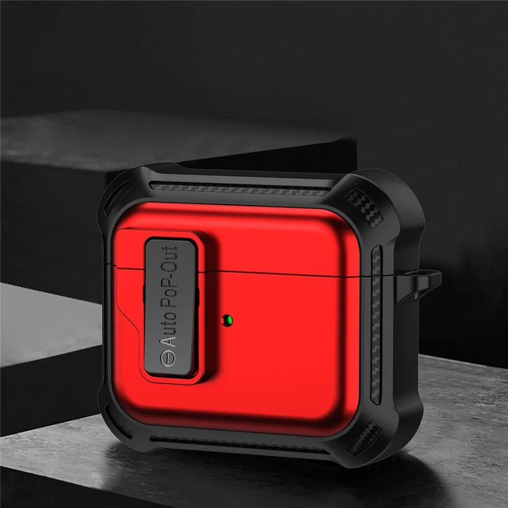 For Apple AirPods 3 Pressing Buckle Design Protective Case Bluetooth-compatible Earphone TPU+PC Drop-proof Cover - Red - 2