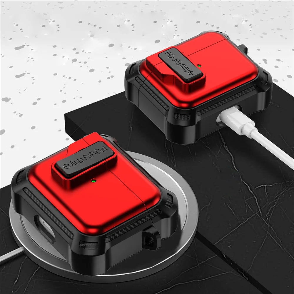 For Apple AirPods 3 Pressing Buckle Design Protective Case Bluetooth-compatible Earphone TPU+PC Drop-proof Cover - Red - 4