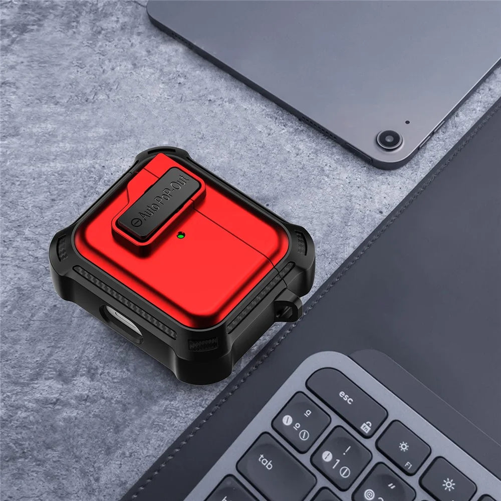For Apple AirPods 3 Pressing Buckle Design Protective Case Bluetooth-compatible Earphone TPU+PC Drop-proof Cover - Red - 5