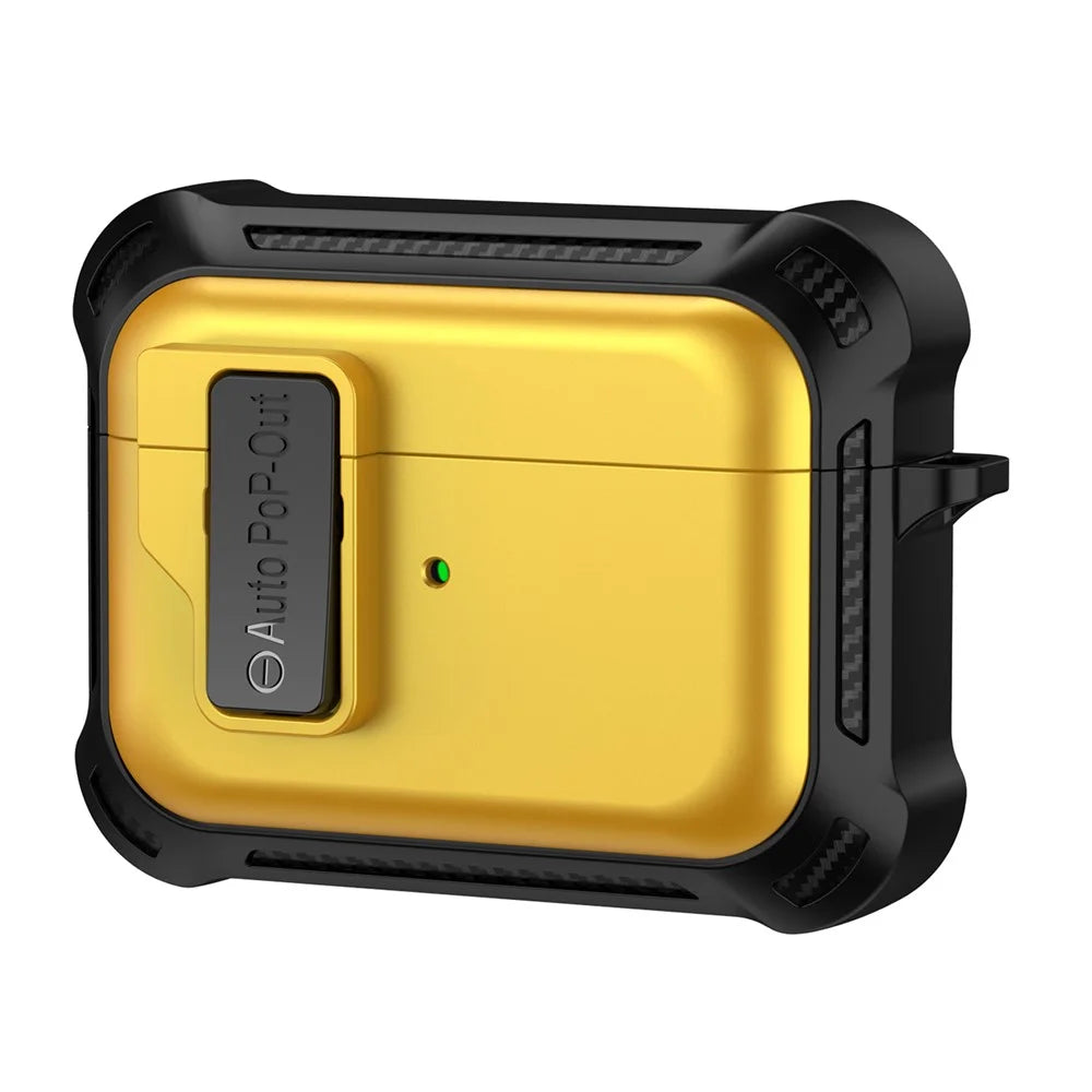 For Apple AirPods Pro Bluetooth-compatible Earphone Anti-drop Cover TPU+PC Protective Case with Pressing Buckle - Yellow - 1