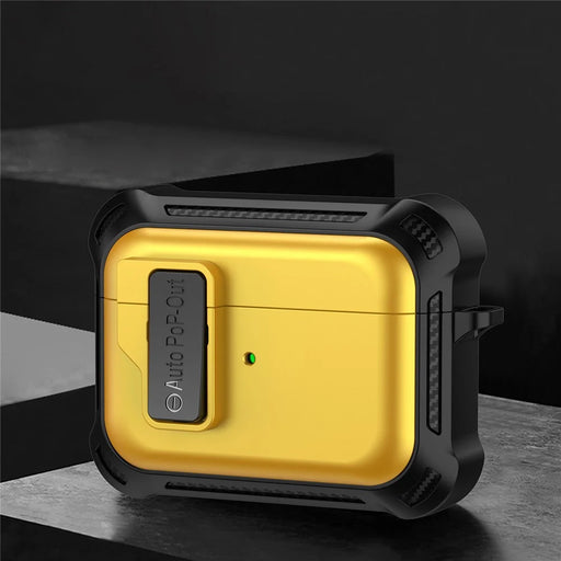 For Apple AirPods Pro Bluetooth-compatible Earphone Anti-drop Cover TPU+PC Protective Case with Pressing Buckle - Yellow - 2