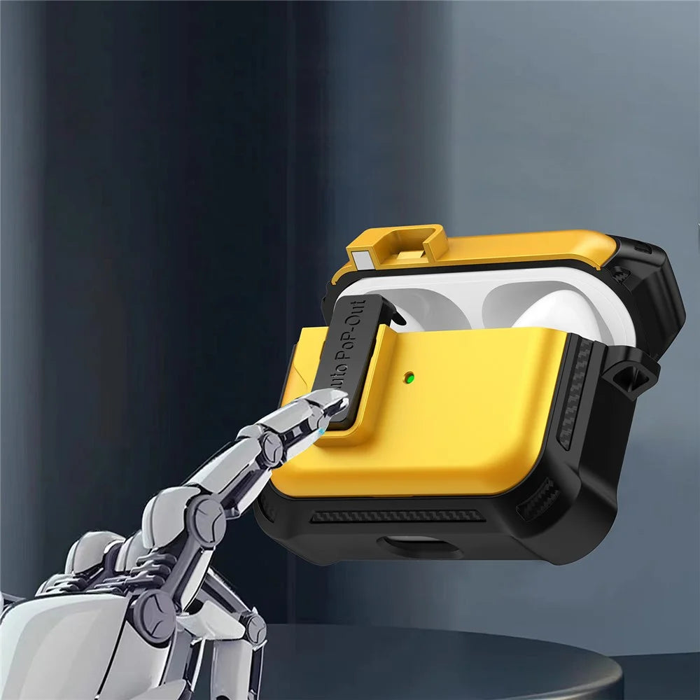 For Apple AirPods Pro Bluetooth-compatible Earphone Anti-drop Cover TPU+PC Protective Case with Pressing Buckle - Yellow - 3